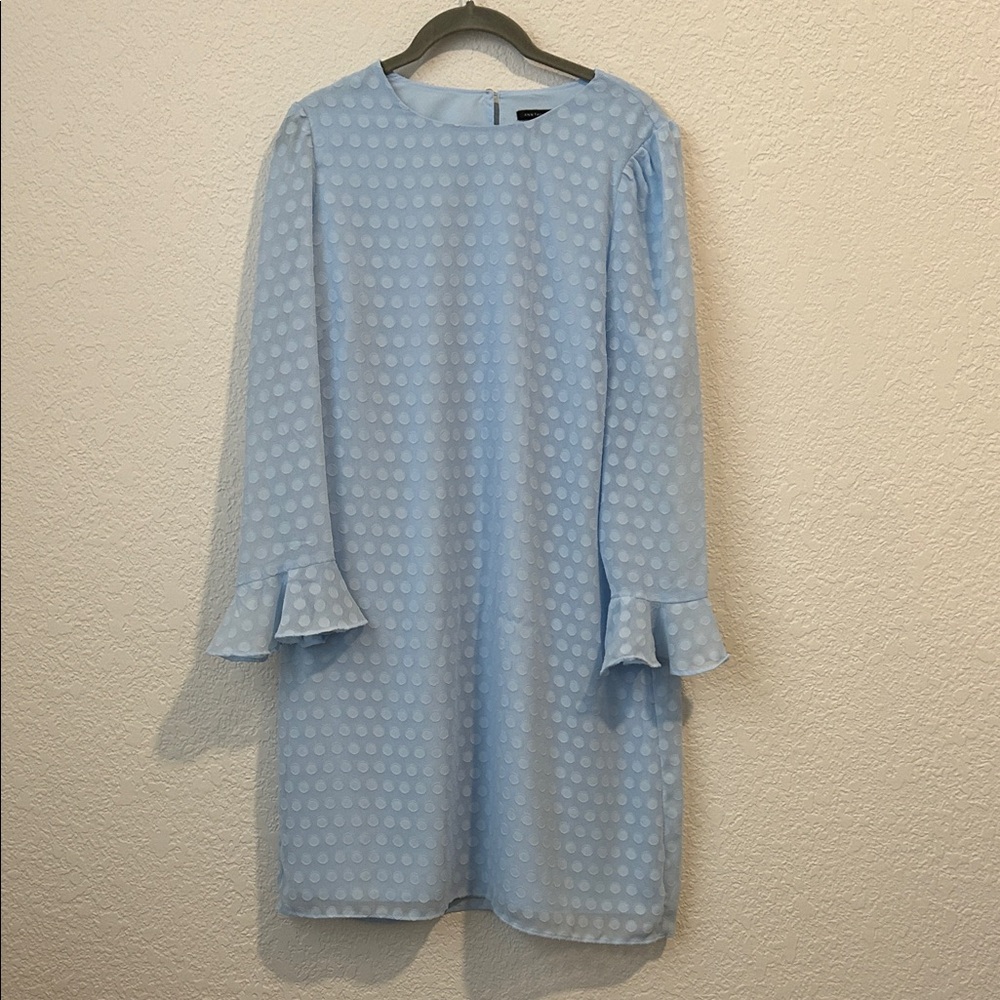 Ann Taylor Light Blue Textured Long Sleeve Dress